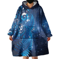 Aotearoa New Zealand New Year Wearable Blanket Hoodie Tribal Koru Tattoo Blue Galaxy Maori Silver Fern LT03 - Polynesian Pride