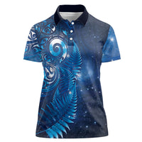 Aotearoa New Zealand New Year Women Polo Shirt Tribal Koru Tattoo Blue Galaxy Maori Silver Fern LT03 Female Blue - Polynesian Pride
