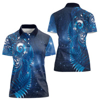 Aotearoa New Zealand New Year Women Polo Shirt Tribal Koru Tattoo Blue Galaxy Maori Silver Fern LT03 - Polynesian Pride
