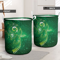 Aotearoa New Zealand New Year Laundry Basket Tribal Koru Tattoo Green Galaxy Maori Silver Fern