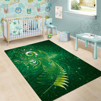 Aotearoa New Zealand New Year Area Rug Tribal Koru Tattoo Green Galaxy Maori Silver Fern LT03 - Polynesian Pride