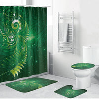 Aotearoa New Zealand New Year Bathroom Set Tribal Koru Tattoo Green Galaxy Maori Silver Fern