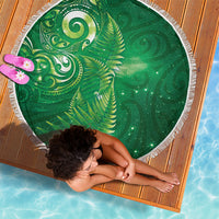 Aotearoa New Zealand New Year Beach Blanket Tribal Koru Tattoo Green Galaxy Maori Silver Fern