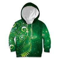 Aotearoa New Zealand New Year Kid Hoodie Tribal Koru Tattoo Green Galaxy Maori Silver Fern LT03 Hoodie Green - Polynesian Pride
