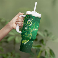 Aotearoa New Zealand New Year Tumbler With Handle Tribal Koru Tattoo Green Galaxy Maori Silver Fern LT03 - Polynesian Pride