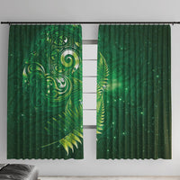 Aotearoa New Zealand New Year Window Curtain Tribal Koru Tattoo Green Galaxy Maori Silver Fern LT03 With Hooks Green - Polynesian Pride