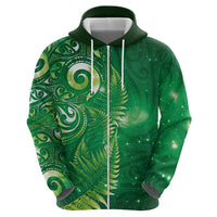 Aotearoa New Zealand New Year Zip Hoodie Tribal Koru Tattoo Green Galaxy Maori Silver Fern LT03 - Polynesian Pride