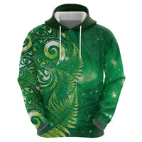 Aotearoa New Zealand New Year Zip Hoodie Tribal Koru Tattoo Green Galaxy Maori Silver Fern LT03 - Polynesian Pride