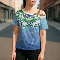 Aotearoa New Zealand New Year Cross Shoulder Shirt Maori Motifs with Silver Fern and Matariki Stars LT03 - Polynesian Pride