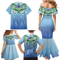 Aotearoa New Zealand New Year Family Matching Mermaid Dress and Hawaiian Shirt Maori Motifs with Silver Fern and Matariki Stars LT03 - Polynesian Pride