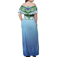 Aotearoa New Zealand New Year Family Matching Off Shoulder Maxi Dress and Hawaiian Shirt Maori Motifs with Silver Fern and Matariki Stars LT03 - Polynesian Pride