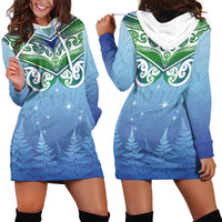 Aotearoa New Zealand New Year Hoodie Dress Maori Motifs with Silver Fern and Matariki Stars LT03 - Polynesian Pride