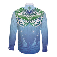 Aotearoa New Zealand New Year Long Sleeve Button Shirt Maori Motifs with Silver Fern and Matariki Stars LT03 - Polynesian Pride