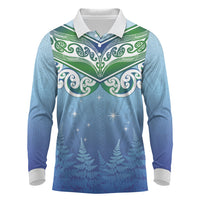 Aotearoa New Zealand New Year Long Sleeve Polo Shirt Maori Motifs with Silver Fern and Matariki Stars LT03 Multicolor - Polynesian Pride