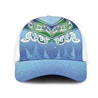 Aotearoa New Zealand New Year Mesh Trucker Cap Maori Motifs with Silver Fern and Matariki Stars LT03 One Size White Multicolor - Polynesian Pride