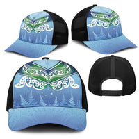 Aotearoa New Zealand New Year Mesh Trucker Cap Maori Motifs with Silver Fern and Matariki Stars LT03 - Polynesian Pride