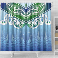 Aotearoa New Zealand New Year Shower Curtain Maori Motifs with Silver Fern and Matariki Stars LT03 - Polynesian Pride