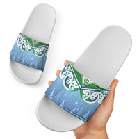 Aotearoa New Zealand New Year Slide Sandals Maori Motifs with Silver Fern and Matariki Stars LT03 - Polynesian Pride