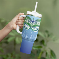 Aotearoa New Zealand New Year Tumbler With Handle Maori Motifs with Silver Fern and Matariki Stars LT03 - Polynesian Pride