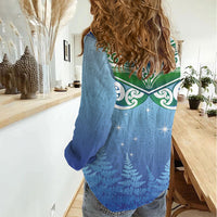 Aotearoa New Zealand New Year Women Casual Shirt Maori Motifs with Silver Fern and Matariki Stars LT03 - Polynesian Pride