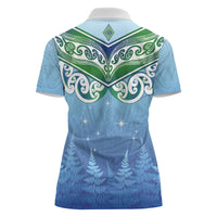 Aotearoa New Zealand New Year Women Polo Shirt Maori Motifs with Silver Fern and Matariki Stars LT03 - Polynesian Pride