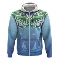 Aotearoa New Zealand New Year Zip Hoodie Maori Motifs with Silver Fern and Matariki Stars LT03 Zip Hoodie Multicolor - Polynesian Pride