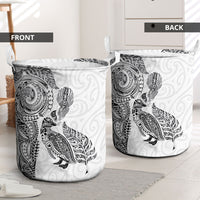 Aotearoa Moko Tribal Tattoo Laundry Basket New Zealand Maori Penguin and Fantail White Color LT03 - Polynesian Pride