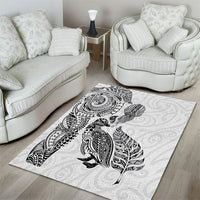 Aotearoa Moko Tribal Tattoo Area Rug New Zealand Maori Penguin and Fantail White Color LT03 - Polynesian Pride