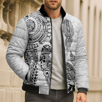 Aotearoa Moko Tribal Tattoo Bomber Puffer Jacket New Zealand Maori Penguin and Fantail White Color LT03 - Polynesian Pride