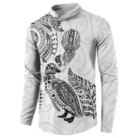 Aotearoa Moko Tribal Tattoo Button Sweatshirt New Zealand Maori Penguin and Fantail White Color