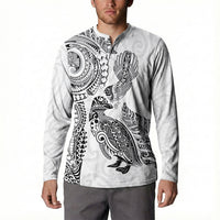 Aotearoa Moko Tribal Tattoo Button Sweatshirt New Zealand Maori Penguin and Fantail White Color