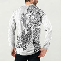 Aotearoa Moko Tribal Tattoo Button Sweatshirt New Zealand Maori Penguin and Fantail White Color