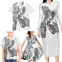 Aotearoa Moko Tribal Tattoo Family Matching Long Sleeve Bodycon Dress and Hawaiian Shirt New Zealand Maori Penguin and Fantail White Color LT03 - Polynesian Pride