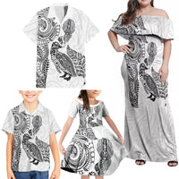 Aotearoa Moko Tribal Tattoo Family Matching Off Shoulder Maxi Dress and Hawaiian Shirt New Zealand Maori Penguin and Fantail White Color LT03 - Polynesian Pride