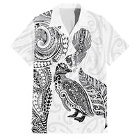 Aotearoa Moko Tribal Tattoo Family Matching Off Shoulder Short Dress and Hawaiian Shirt New Zealand Maori Penguin and Fantail White Color LT03 Dad's Shirt - Short Sleeve White - Polynesian Pride
