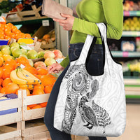 Aotearoa Moko Tribal Tattoo Grocery Bag New Zealand Maori Penguin and Fantail White Color LT03 - Polynesian Pride