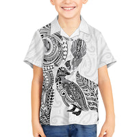 Aotearoa Moko Tribal Tattoo Kid Hawaiian Shirt New Zealand Maori Penguin and Fantail White Color LT03 Kid White - Polynesian Pride