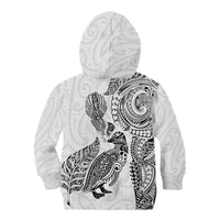 Aotearoa Moko Tribal Tattoo Kid Hoodie New Zealand Maori Penguin and Fantail White Color LT03 - Polynesian Pride