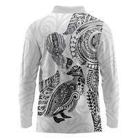 Aotearoa Moko Tribal Tattoo Long Sleeve Polo Shirt New Zealand Maori Penguin and Fantail White Color LT03 - Polynesian Pride