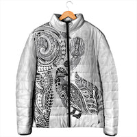 Aotearoa Moko Tribal Tattoo Padded Jacket New Zealand Maori Penguin and Fantail White Color LT03 - Polynesian Pride