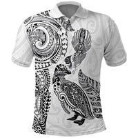 Aotearoa Moko Tribal Tattoo Polo Shirt New Zealand Maori Penguin and Fantail White Color LT03 White - Polynesian Pride