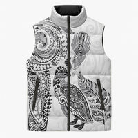 Aotearoa Moko Tribal Tattoo Sleeveless Puffer Jacket New Zealand Maori Penguin and Fantail White Color LT03 Unisex White - Polynesian Pride