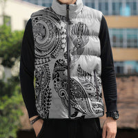 Aotearoa Moko Tribal Tattoo Sleeveless Puffer Jacket New Zealand Maori Penguin and Fantail White Color LT03 - Polynesian Pride