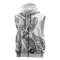 Aotearoa Moko Tribal Tattoo Sleeveless Zip Hoodie New Zealand Maori Penguin and Fantail White Color LT03 White - Polynesian Pride