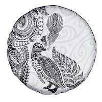 Aotearoa Moko Tribal Tattoo Spare Tire Cover New Zealand Maori Penguin and Fantail White Color LT03 - Polynesian Pride