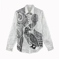 Aotearoa Moko Tribal Tattoo Women Casual Shirt New Zealand Maori Penguin and Fantail White Color LT03 - Polynesian Pride