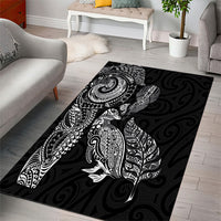 Aotearoa Moko Tribal Tattoo Area Rug New Zealand Maori Penguin and Fantail Black Color LT03 - Polynesian Pride