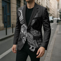 Aotearoa Moko Tribal Tattoo Blazer New Zealand Maori Penguin and Fantail Black Color LT03 - Polynesian Pride