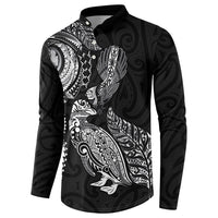 Aotearoa Moko Tribal Tattoo Button Sweatshirt New Zealand Maori Penguin and Fantail Black Color LT03 - Polynesian Pride