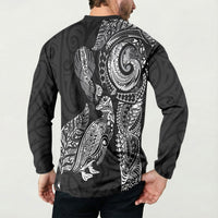 Aotearoa Moko Tribal Tattoo Button Sweatshirt New Zealand Maori Penguin and Fantail Black Color LT03 - Polynesian Pride